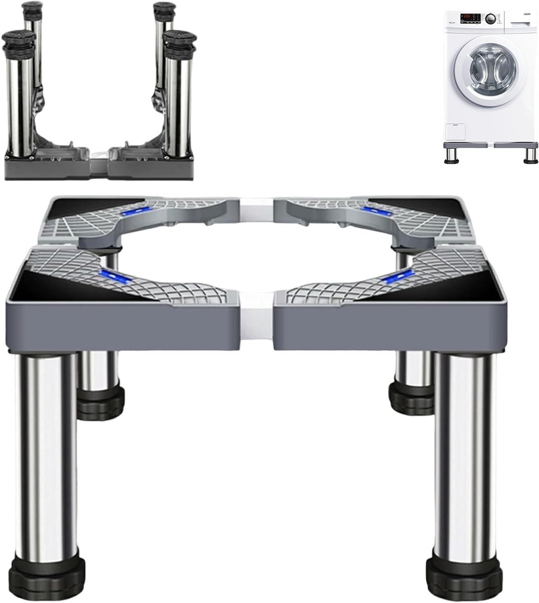 Universele Wasmachine Standvoet, Verstelbare Pedestal met 4 Stabiliteitsvoeten en Schokabsorptie voor Wasmachines, Droogmachines en Koelkasten, Tot 300K/661LBS Belastbaar