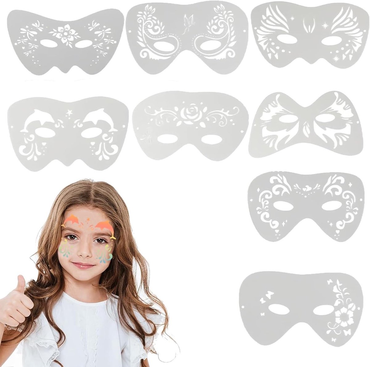 Set van 8 Herbruikbare Tatoeagesjablonen voor Kinderen - Gezichtsverf Sjablonen en Creatieve Verf Templates voor Feestjes en Evenementen
