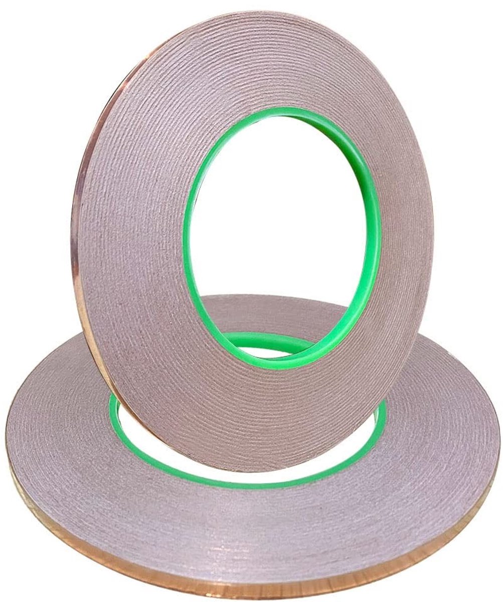 Dailygoods - Dailygoody - Premium Koperen Tape - Dubbelzijdig - EMI- en RF-afscherming - 50 m x 5 mm - Elektrische Reparaties - 2 Stuks