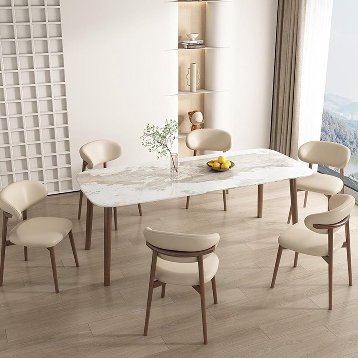 Nordic Luxe PU Lederen Eetkamerstoel met Houten Poten – Waterafstotende Design Stoel voor Eetkamer, Keuken & Woonkamer