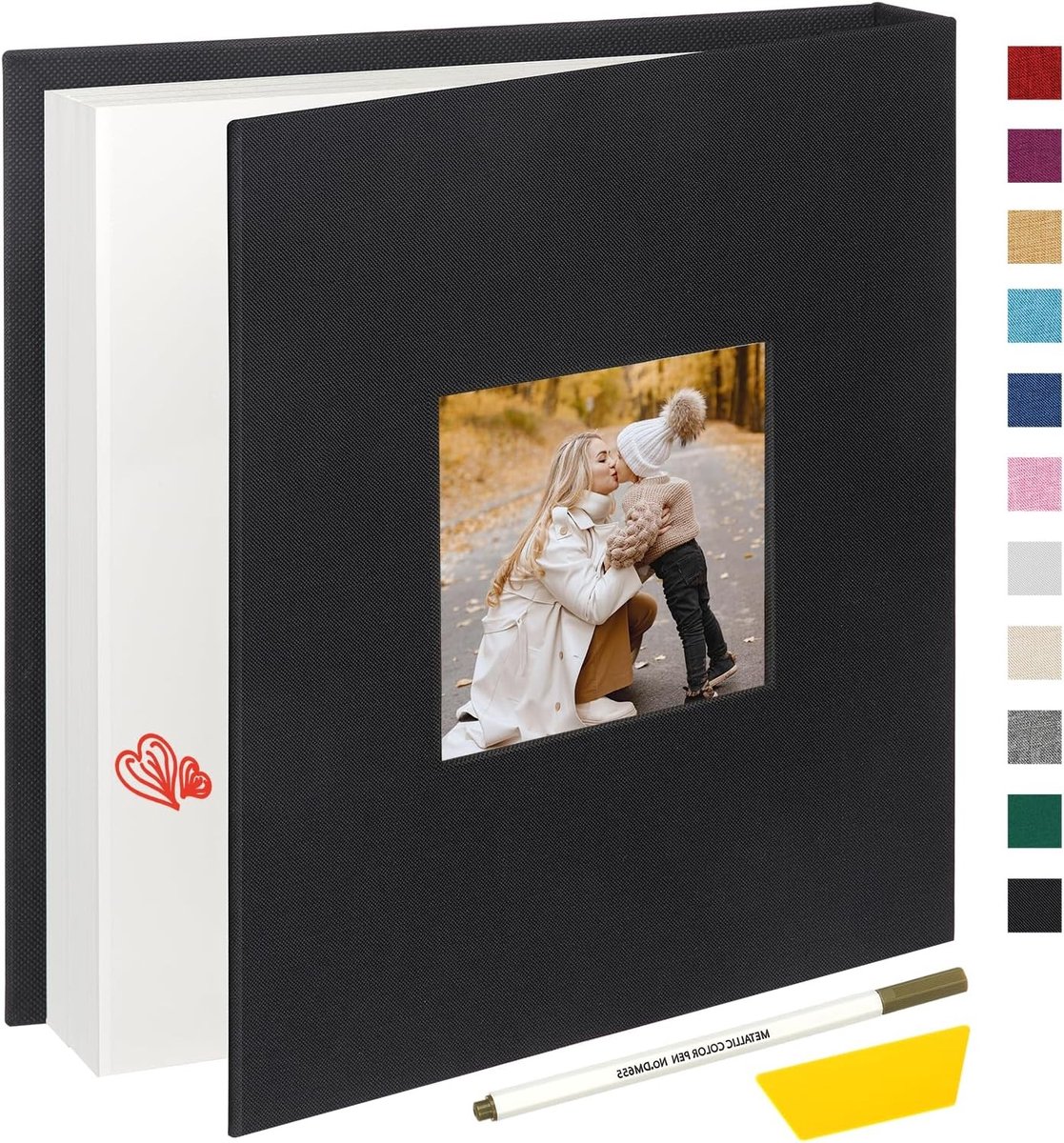 Fotoalbum met Zelfklevende Pagina's voor 4x6, 5x7 en 8x10 Foto's, 40 Bladzijden, Linnen Kaft, DIY Scrapbook met Metallic Pen en Schraper, Perfect voor Herinneringen en Creatieve Projecten
