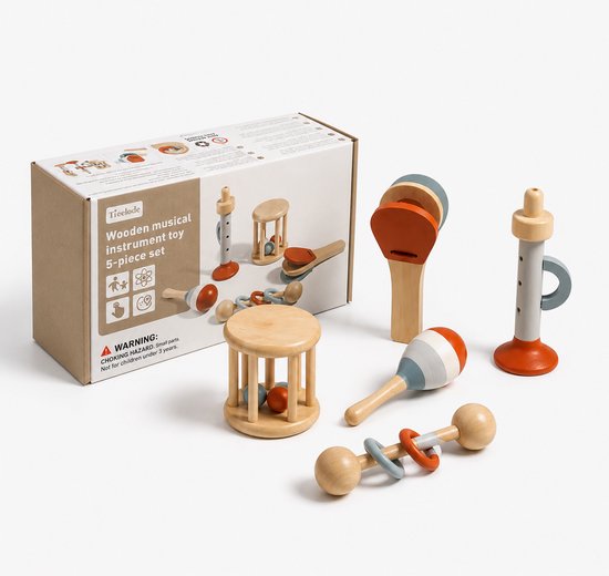 Houten Baby Muziekinstrumenten Set - 5 Stuks - Montessori Speelgoed - 6+ Maanden van Merkloos — afbeelding 5
