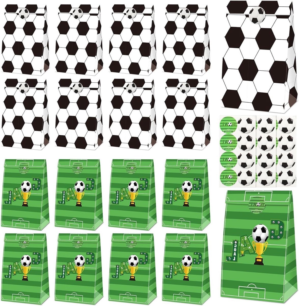 Voetbal Cadeautassen, 20 Stuks Papieren Tassen met Stickers, Voetbal Feestartikelen, Verjaardag, Baby Shower, Sportevenementen, Kinderfeestjes