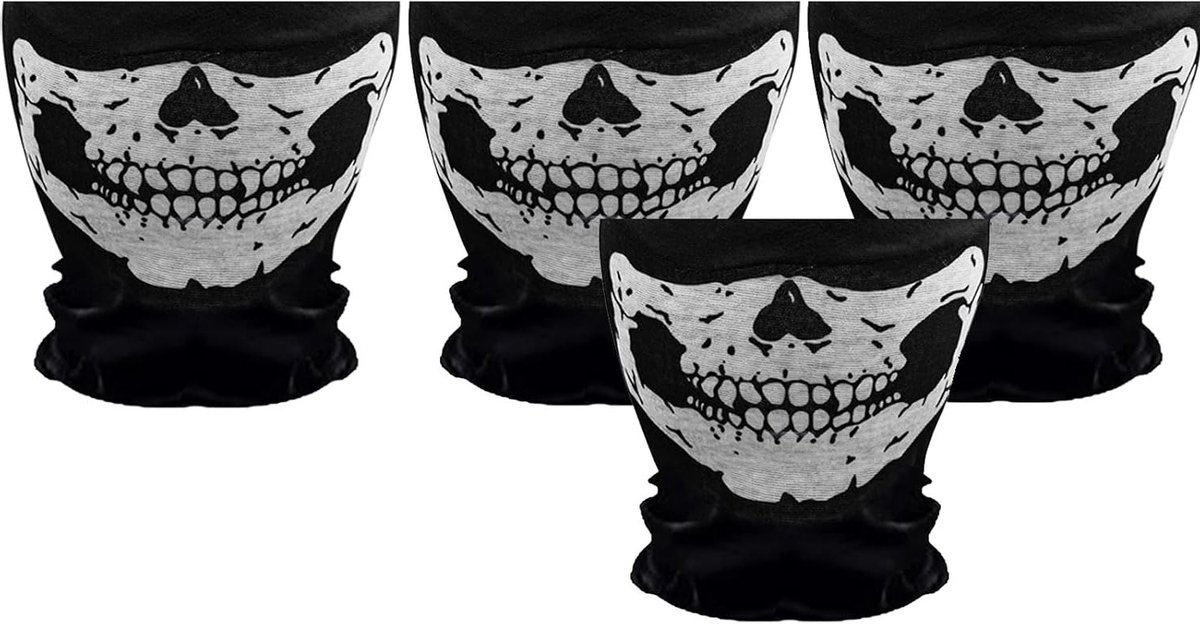 Skull Face Mask Set voor Halloween - 4 Paar Half Ghost en Bones Cosplay Kostuums voor Volwassenen, Perfect voor Feestjes en Dansen