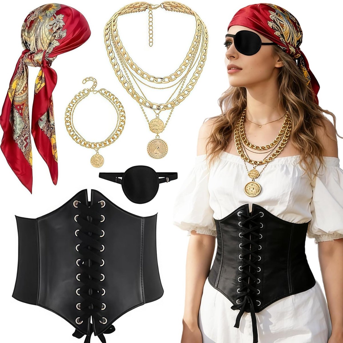 Medieval Piraten Kostuum Accessoires Set voor Vrouwen - Gothische Piraten Attributen voor Carnaval en Feestjes
