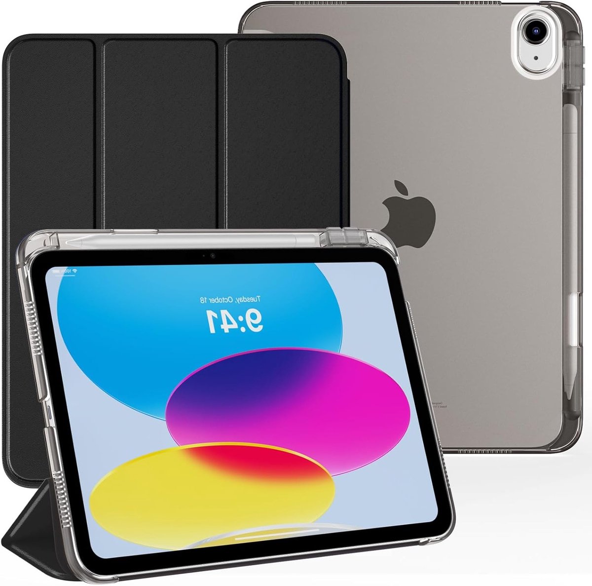 Hoesje voor iPad A16 11e Generatie 2025 en 10e Generatie 2022 met potloodhouder, slanke standfunctie, doorschijnende achterkant en ondersteuning voor Touch ID
