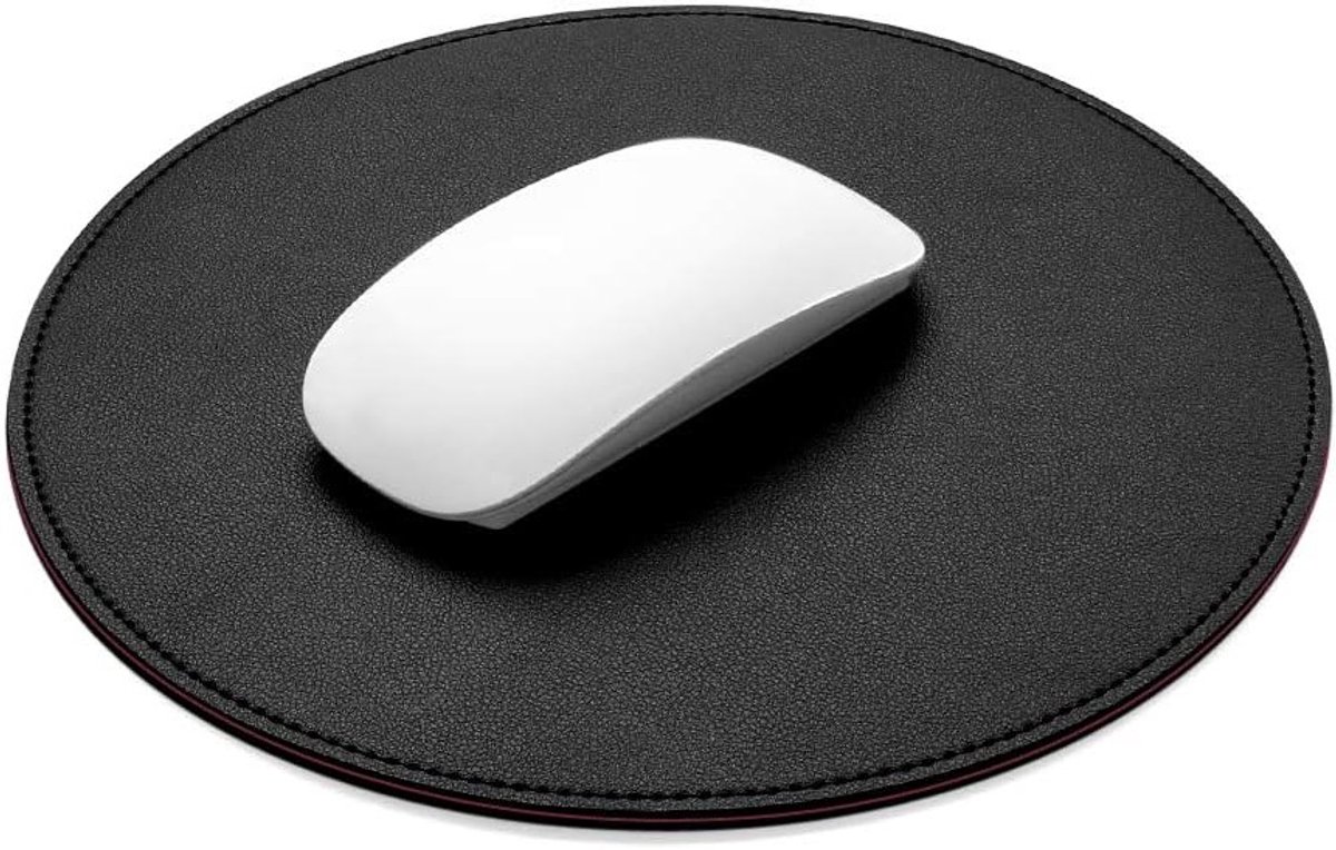 Ronde Waterdichte Muismat van PU Leer 220mm - Stiksels, Antislip Onderkant en Ideaal voor Thuis, Kantoor en Gaming Accessoires