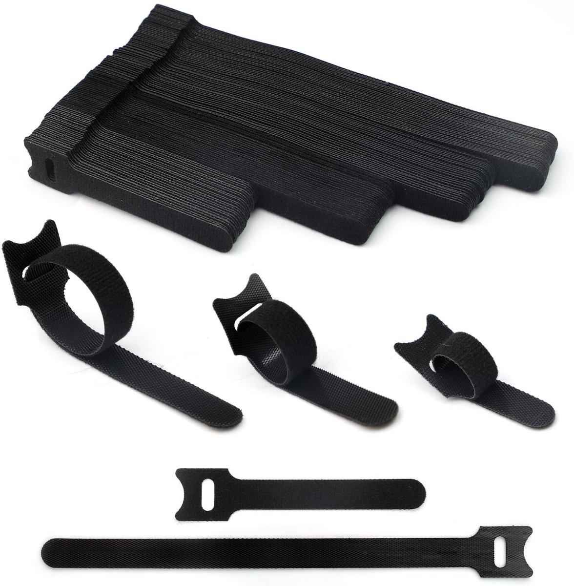 Dailygoody - Kabelbinders - Herbruikbare Velcro Kabelbinders - 100 Stuks - 200mm - Verstelbare Kabelbinders - Voor Thuis en Kantoor - Zwart