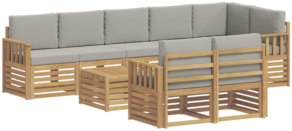 vidaXL Buiten - bank - set - 9 - st - 8-zits - Wit - en - Lichtgrijs - Polyester Wit en Lichtgrijs