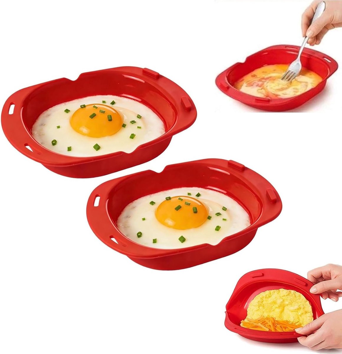 Omeletmaker van silicone voor de magnetron, anti-aanbak kookmat voor ontbijt, eenvoudig keukenhulpmiddel voor eieren (2 stuks)