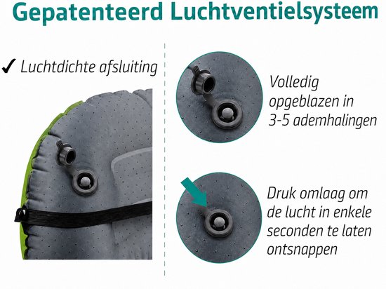 Opblaasbaar Reiskussen - Kampeer Kussen - Lichtgewicht Nekkussen - Compact Hoofdkussen met Draagtas - Groen — afbeelding 2