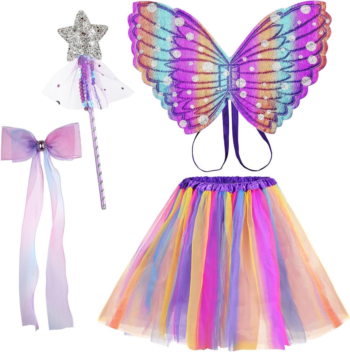 Feestelijke Feeënvleugels Kostuum voor Kinderen, Roze en Paarse Vlinders, Prinsessenoutfit voor Halloween, Carnaval en Verjaardagen met Accessoires