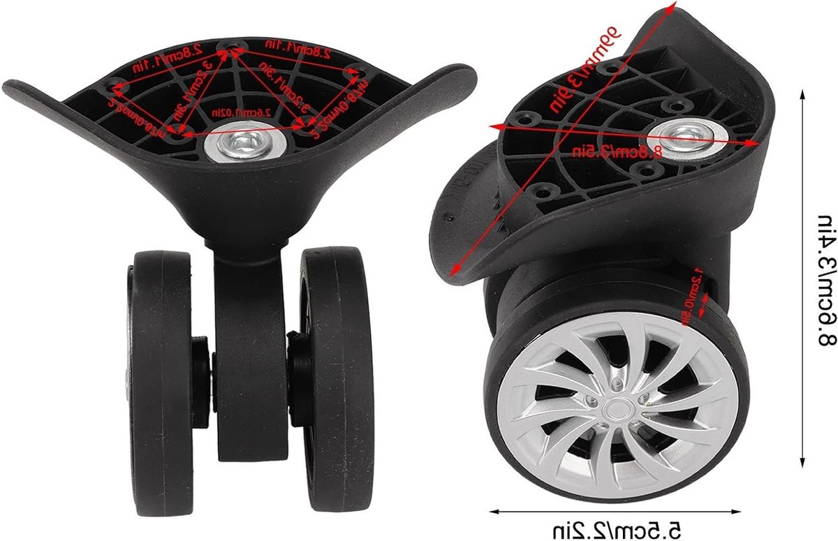 2 Stuks Vervangende Koffers Wielen, Zwarte Nylon Wielen voor Koffers, Upgrade voor Reisgemak en Duurzaamheid