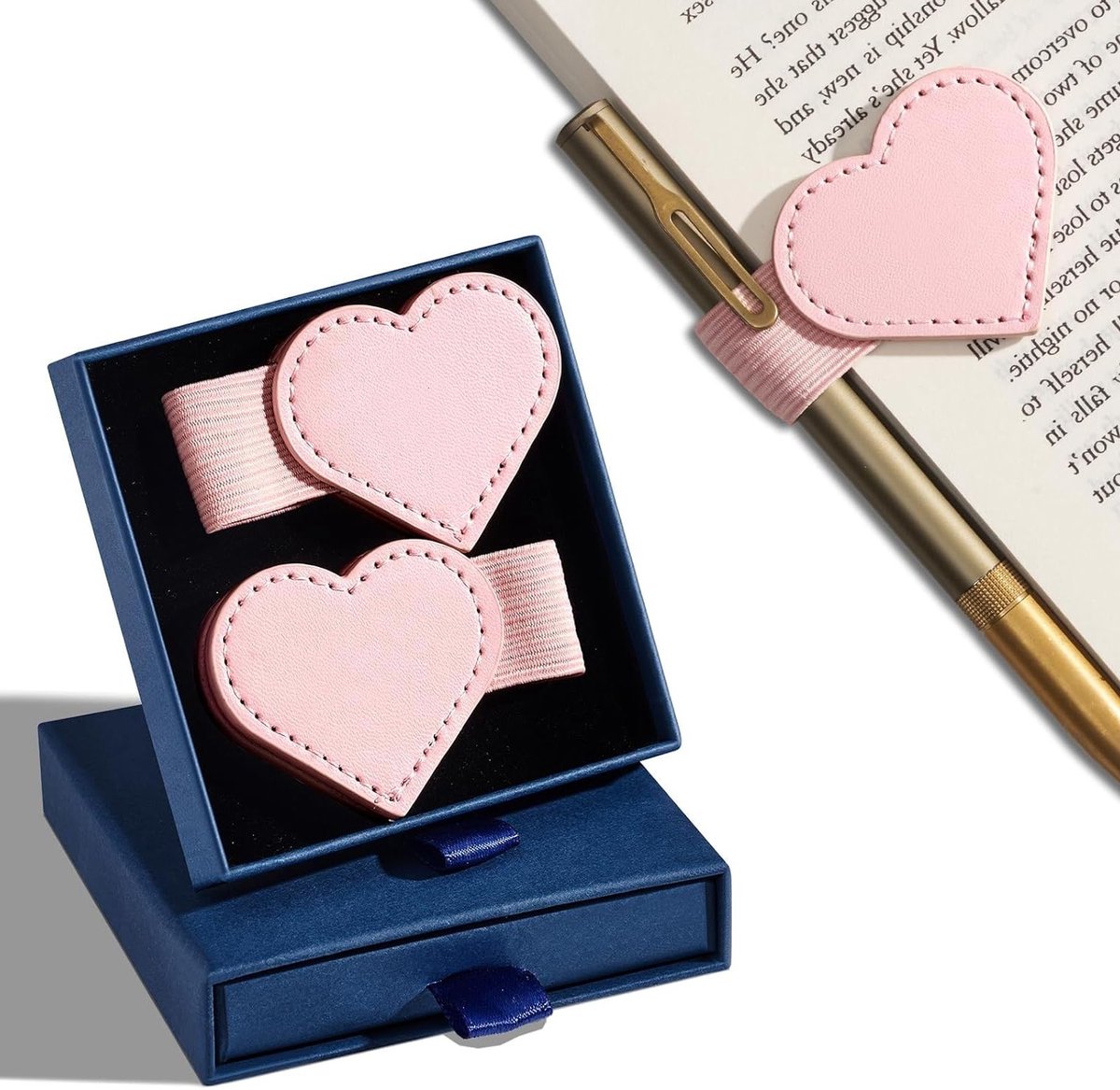Magnetische Boekenleggers en Lederen Leesaccessoire, Hartvormige Boekenlegger met Penhouder, Perfect Cadeau voor Boekenliefhebbers en Vrouwen, Groene Boekenlegger voor Meisjes