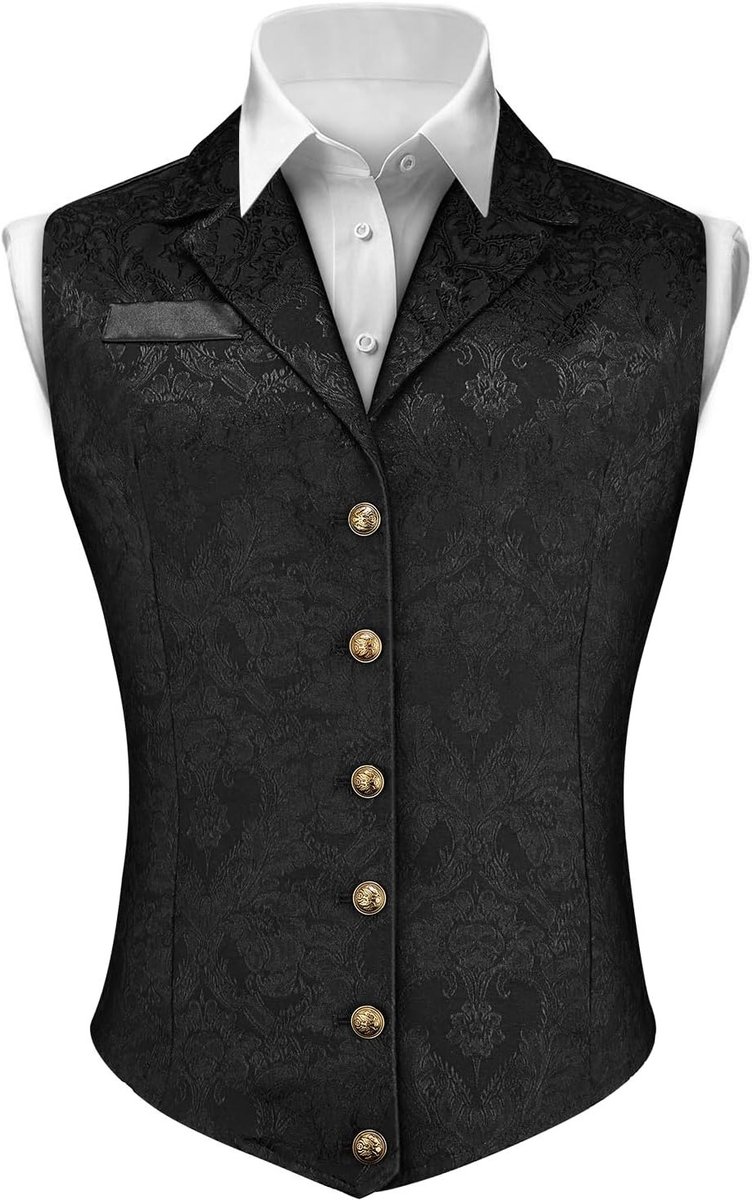 Zwart heren vest voor bruiloften en feesten, V-hals, knoopsluiting, geschikt voor bediening en carnaval