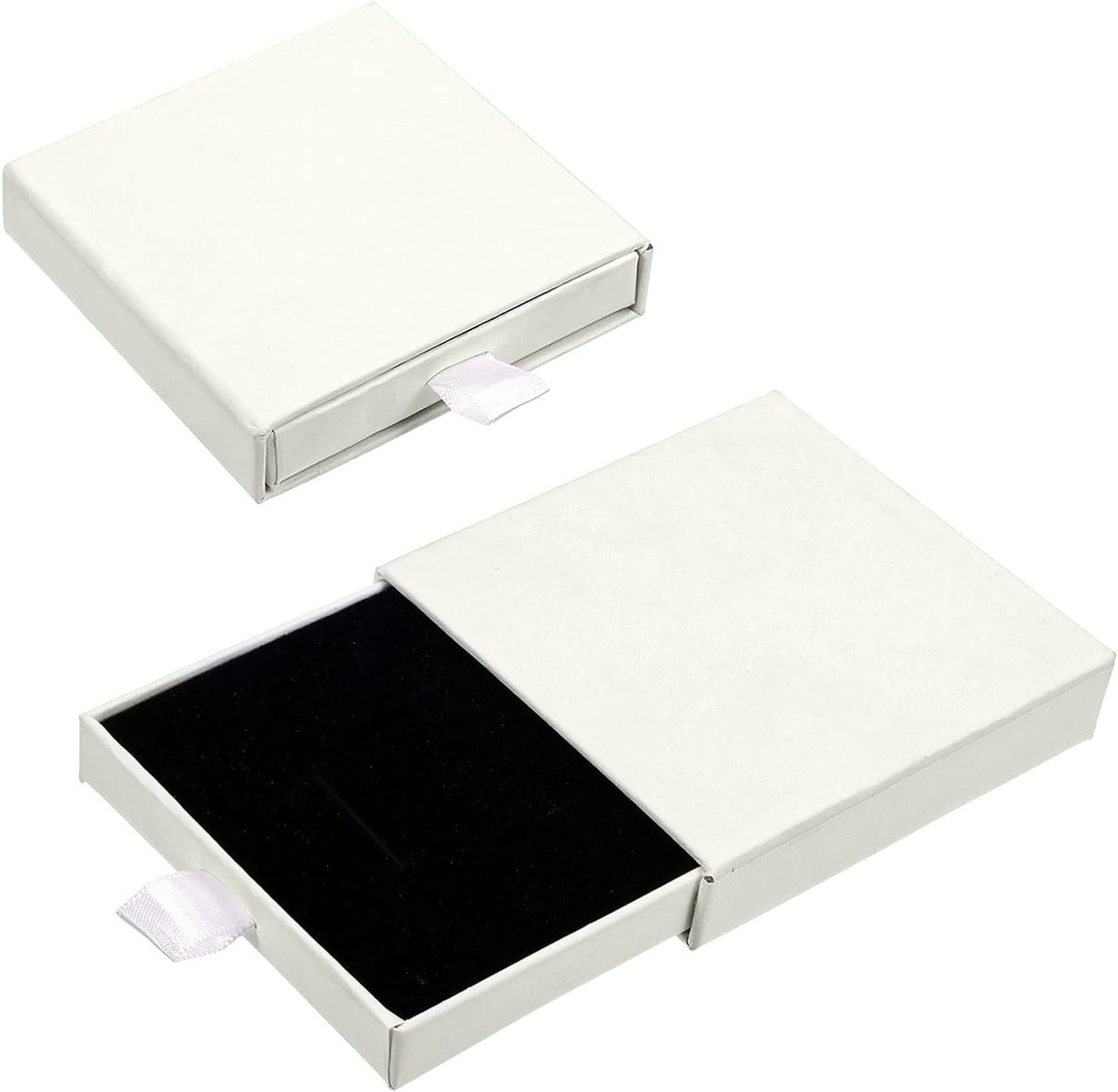 Set van 2 Sieraden Dozen voor Cadeaus - Kleine Geschenkdozen voor Kettingen en Armbanden (8 * 8 * 1.8cm, Crème Wit)