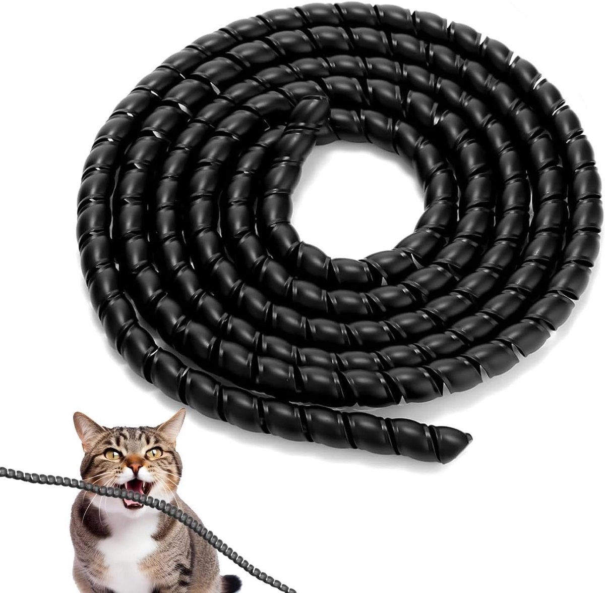 Kabelbeschermslang van 5 m, 10 mm diameter, zwarte spiraalslang voor kabelbeheer en bescherming van huisdieren, ideaal voor TV en computer