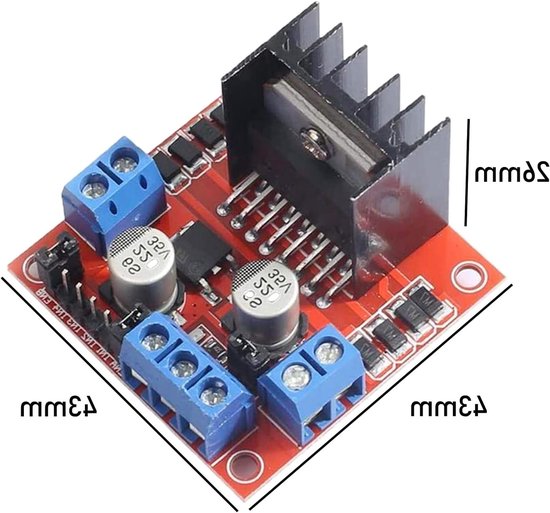 Stuurmodule L298N voor Arduino en Robotica, Dual H-Bridge voor DC en Stappenmotoren, Compatibel met MEGA R3 en ESP32