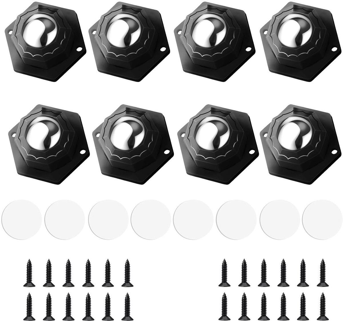 Set van 8 Zwenkwielen voor Meubels, 360° Draaibaar, Zelfklevend en Schroefinstallatie, Rubber Wielen voor Gemakkelijk Vervoer van Meubels en Goederen (Zwart)
