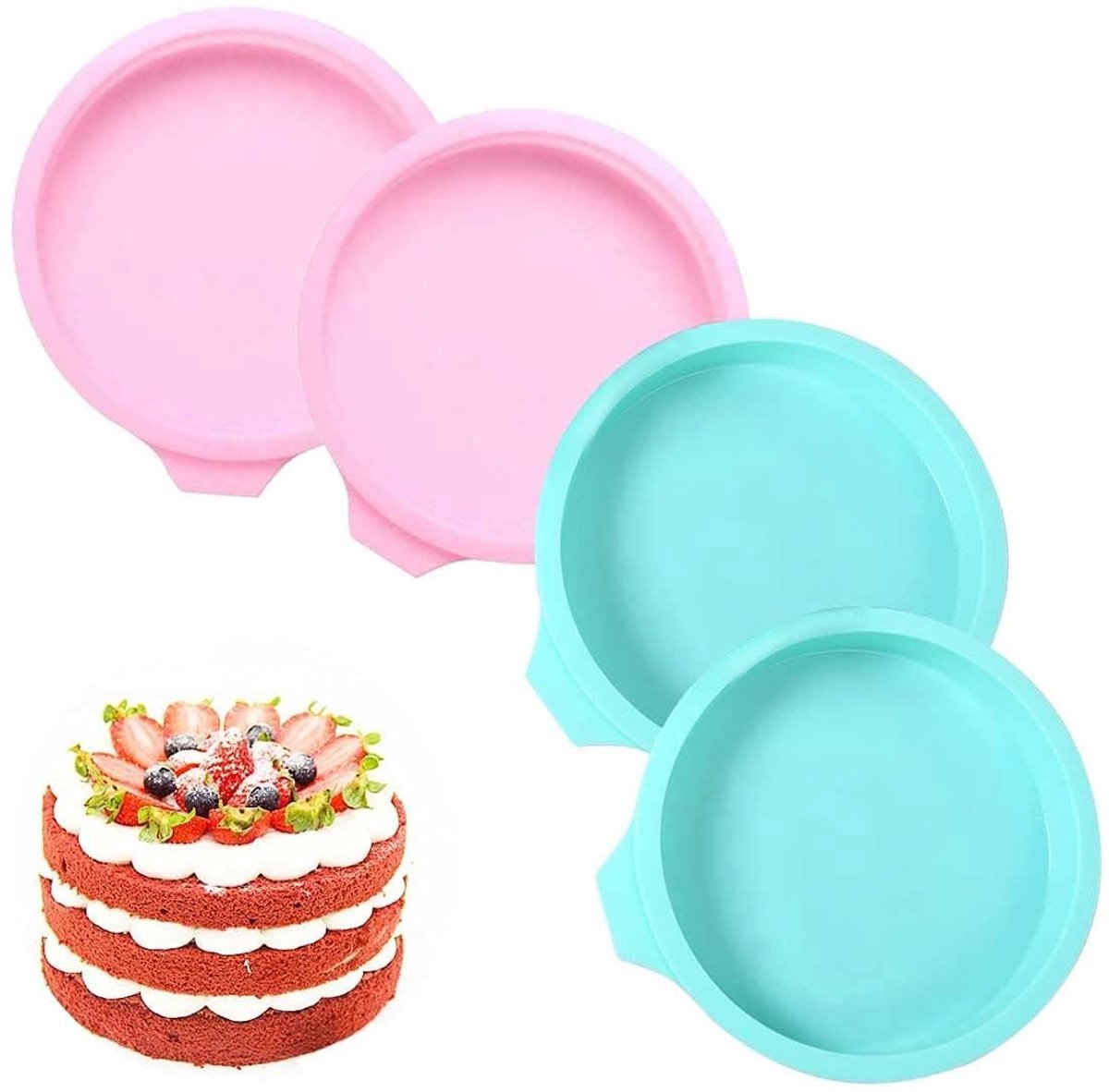 Dailygoods - Dailygoody - Gelaagde Cakevorm Set - Siliconen Bakvormen - Lekvrij en Antiaanbaklaag - Roze en Groen - Ideaal voor Taartliefhebbers - Perfecte Bakerva