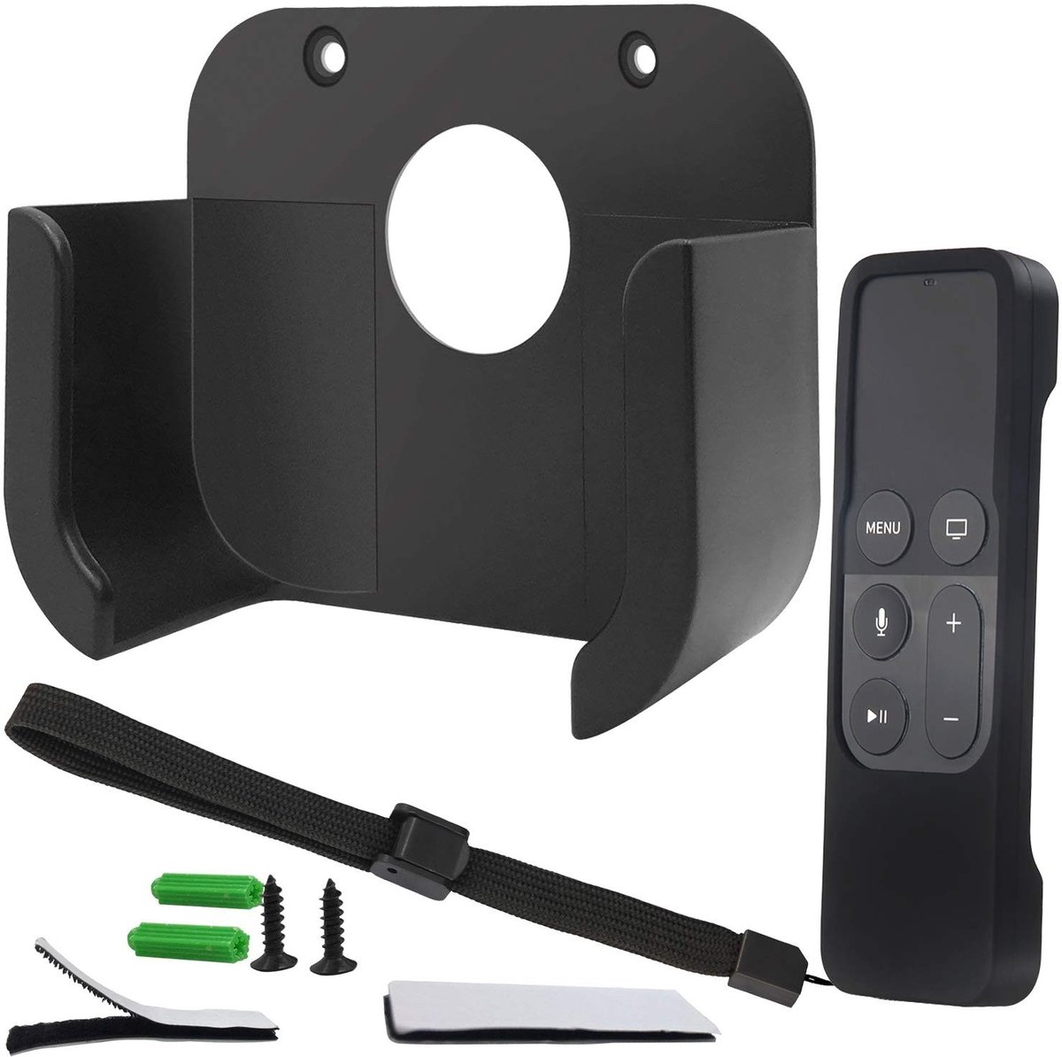 Dailygoods - Dailygoody - Wandmontagebeugel voor Apple TV 4/4K - Kabels en draden verbergen - Zwart - Beschermhoes voor Siri afstandsbediening - Makkelijk te ins