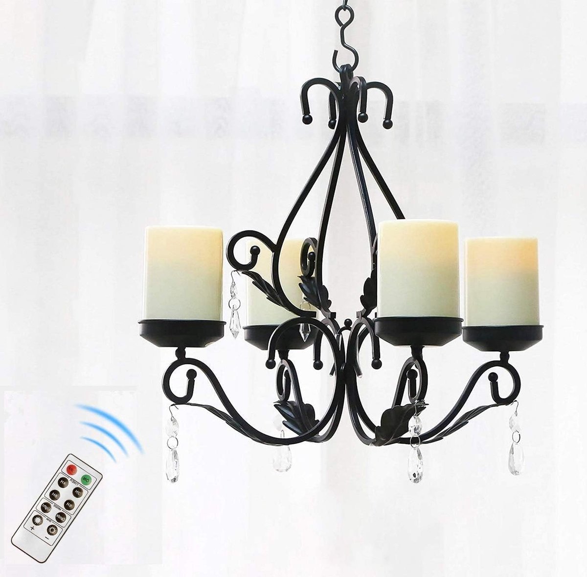 Kandelaar Wandlamp met 4 Stuks Batterij Aangedreven LED Kaarsen en Afstandsbediening, Zwar
