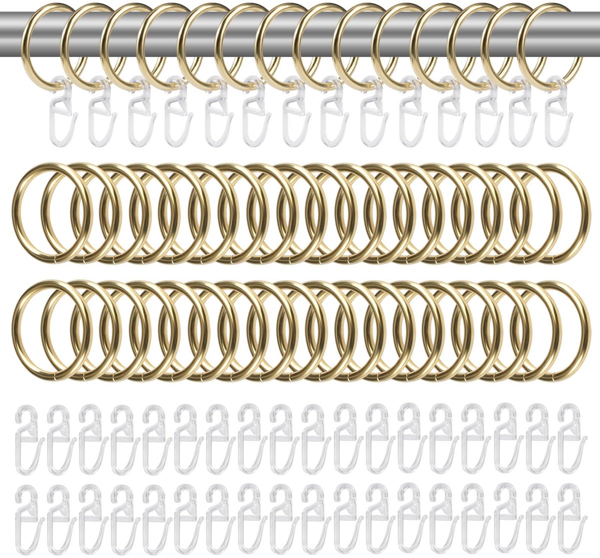 Dailygoods - Set van 100 Metalen Gordijnringen met Haken voor Raamdecoratie