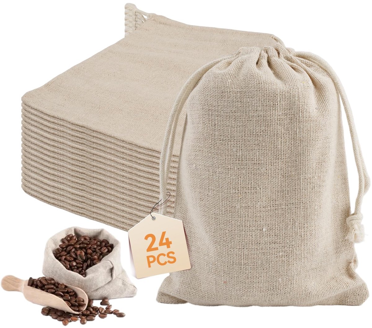 Dailygoods - Set van 24 Herbruikbare Katoenen Zakjes met Trekkoord