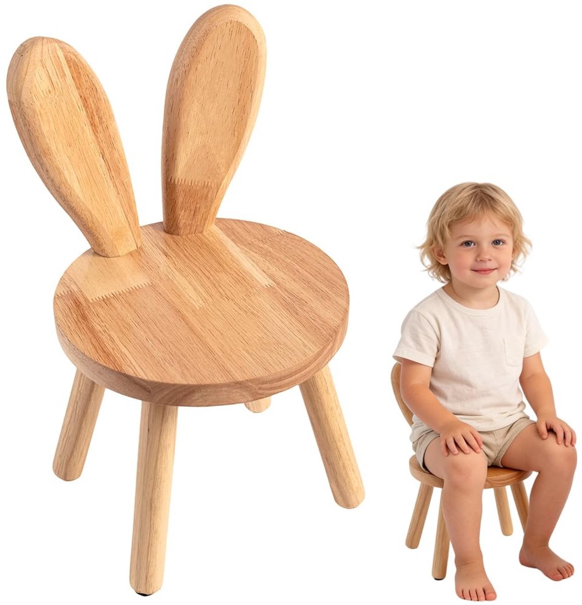 Dailygoods - Massief Houten Kinderstoel met Konijnenoren