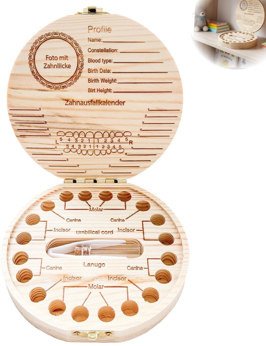 Dailygoods - Houten Tandendoosje voor Melktanden, Gepersonaliseerd en Veilig
