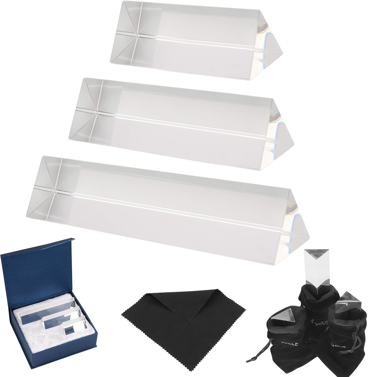 Dailygoods - Dailygoody - K9 Kristallen Triangel Prisma’s - Fotografie Accessoire - Set van 3 - Regenboog Effect - Geschikt voor Beginners en Experts
