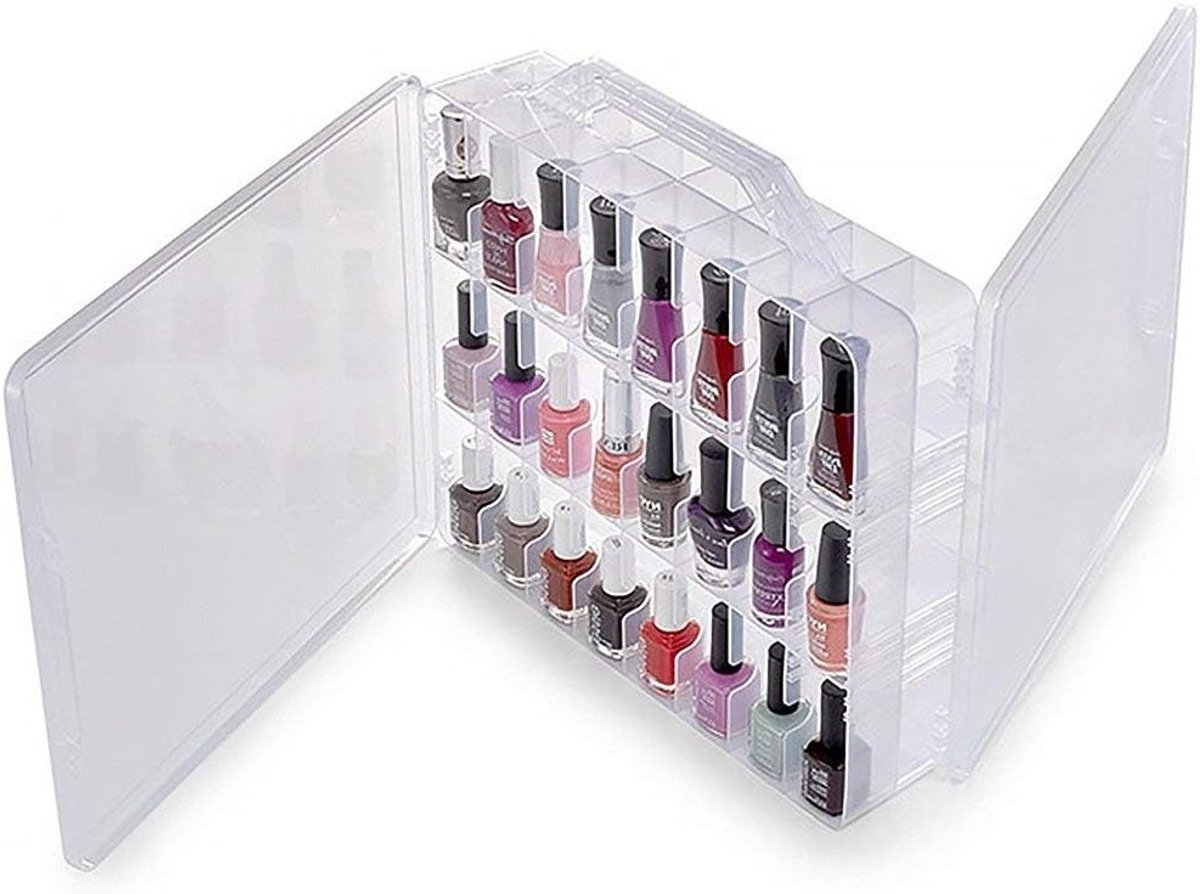 Draagbare en Transparante Nagellak Organizer met Dubbele Opbergfunctie en Ruimtebesparende Indeling voor Cosmetica en Accessoires