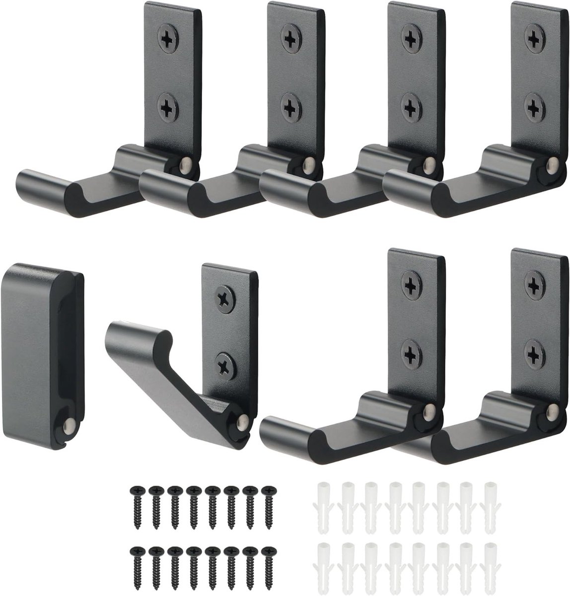 Zware Wandhaken voor het Ophangen van Tassen, Hoeden, Sleutels en Koptelefoons, 8 Stuks Vouwbare Kledinghaken met Schroeven, Zwart Aluminium Towel Hook voor Keuken en Badkamer