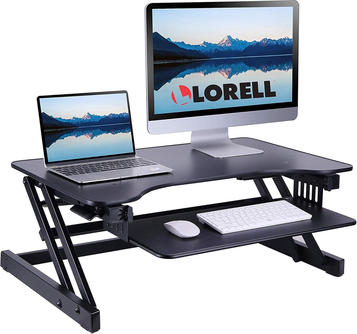 Sit-to-Stand Monitor Riser 54,6 x 81,3 x 40,6 cm – Ergonomische Verstelbare Bureauverhoger Sta-Zit Werkplek Heavy-Duty Staal voor Monitor & Monitorarm – Mobili Bella