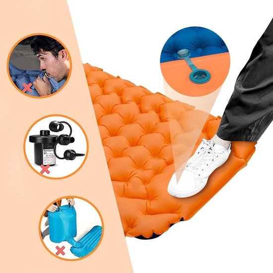 Kampeer slaapmat - Luchtbed Mat - Buiten slapen - Met voetpomp - 9 cm dik - Oranje van Merkloos — afbeelding 2