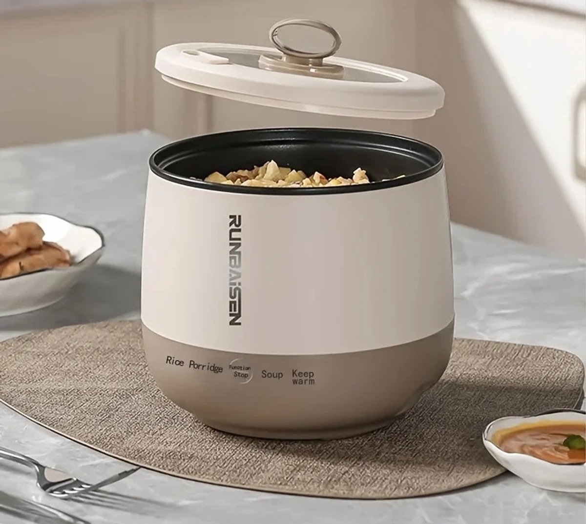 Rijstkoker - stoompan - warmhouder - multicooker - beige - touch - elektrisch - 2 liter