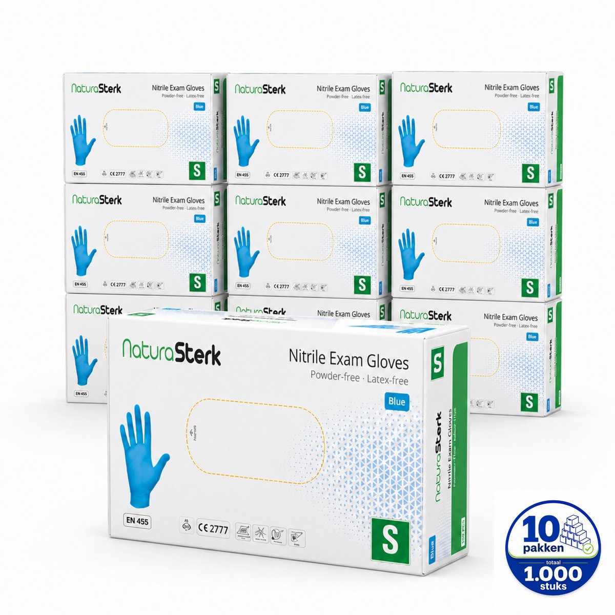 NaturaSterk Wegwerp Handschoenen - Nitril Handschoenen Maat S - 3.5 g - 10 Pakket x 100 Stuks - Poedervrij - Latex vrij - Niet Steriel - Blauw