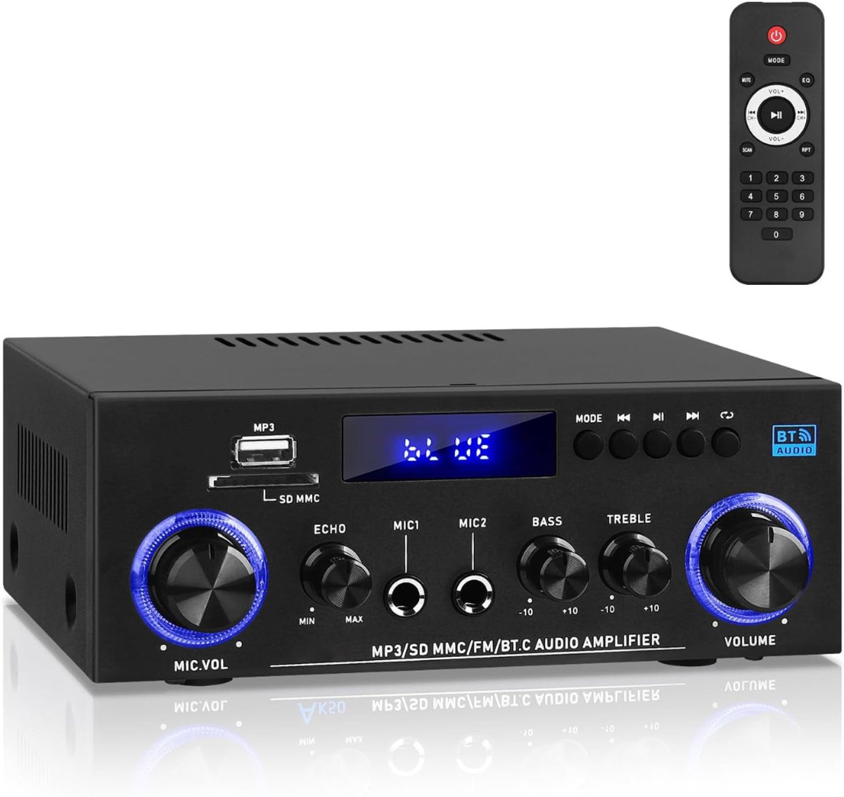 MKSS® Audioversterker – Stereo Versterker Met Bluetooth – Audio Amplifier Met Karaoke Portals – Led Display - Veelzijdig