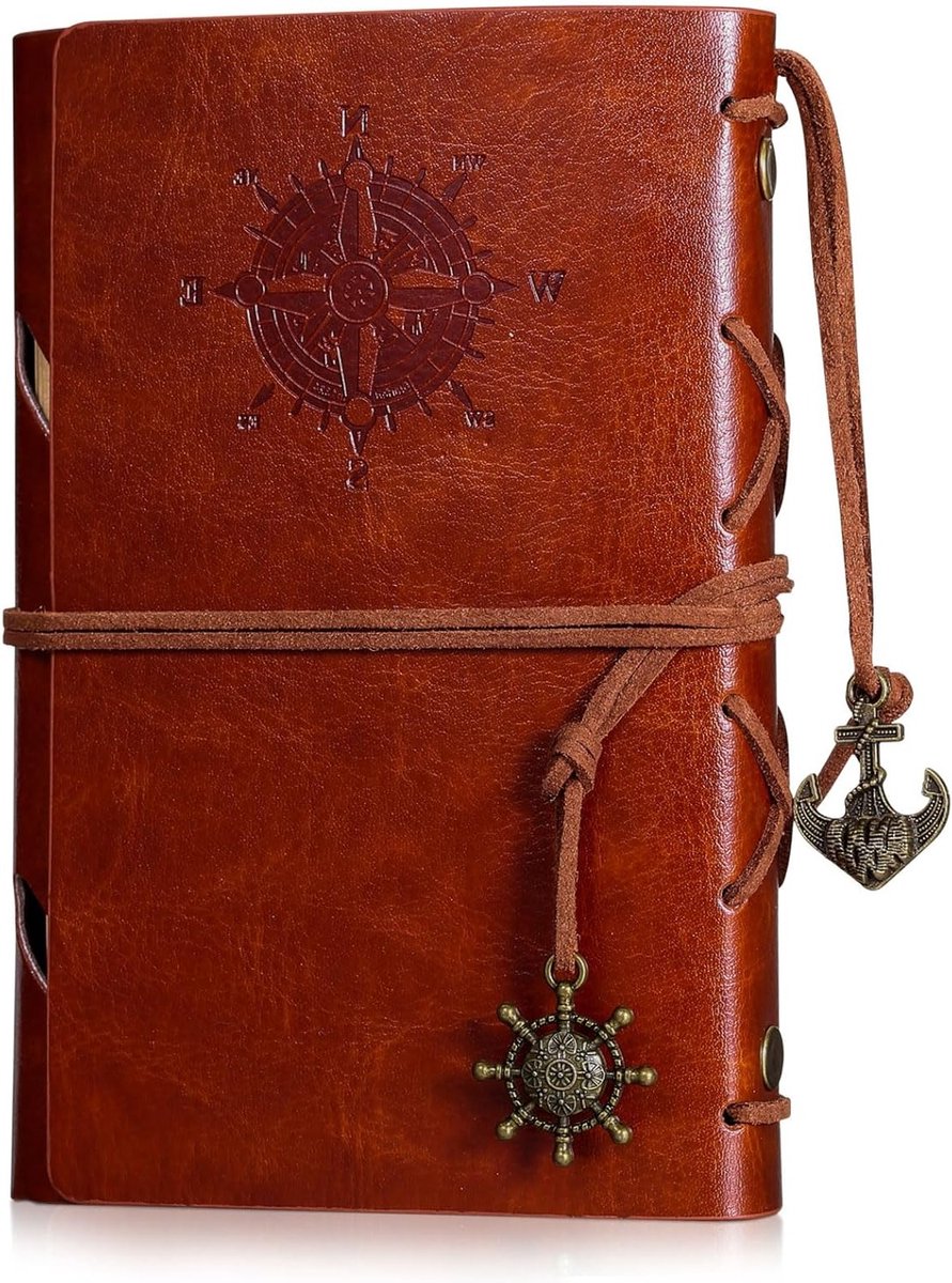Antiek leren notitieboek, vintage hardcover dagboek voor reizen, kunst en schetsen - ideaal cadeau voor mannen en vrouwen