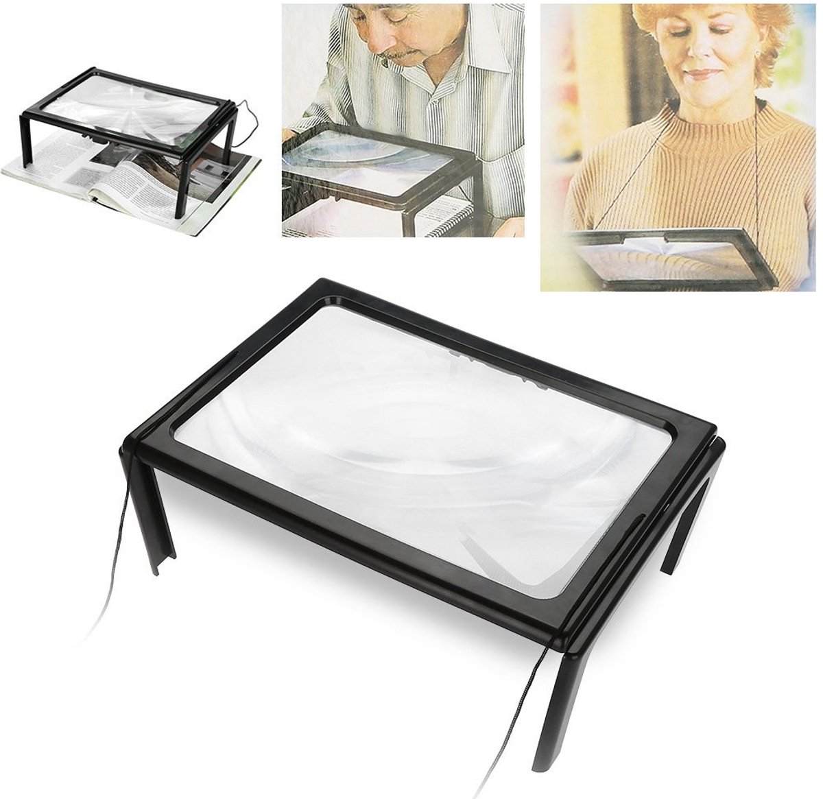Dailygoody - Leesvergrootglas - Opvouwbare Vergrootlens - 3x Vergroting - A4 Formaat - LED-Leeslampjes - Ideaal voor Ouderen - Handig en Draagbaar