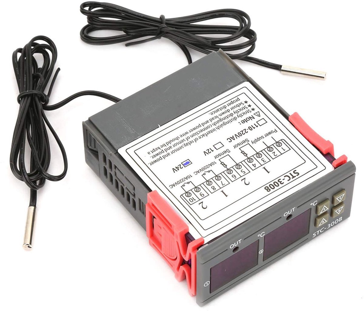 Dailygoody - STC-3008 Digitale Temperatuur Thermostaat met Dubbel Display en Probes - 24V