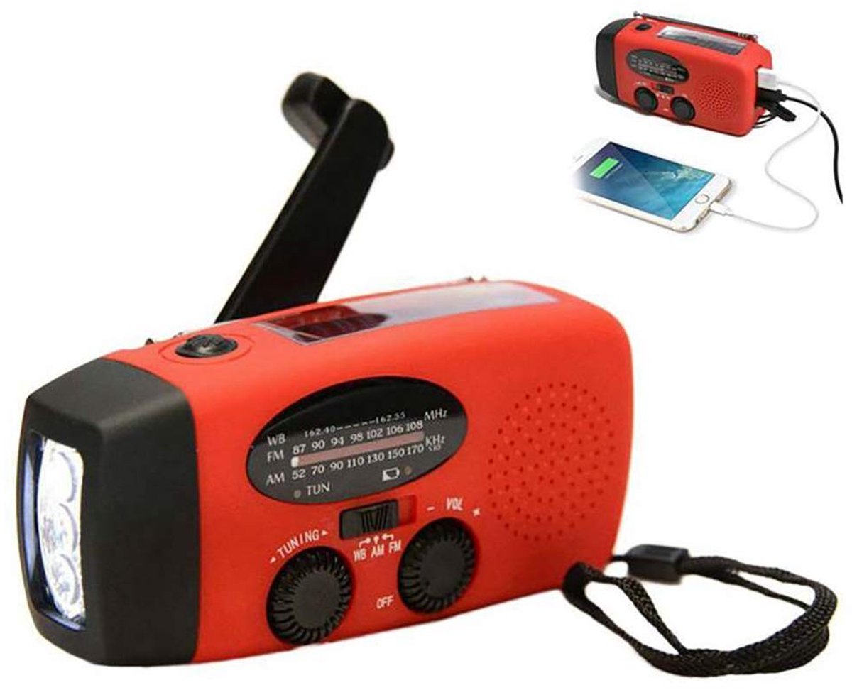 Dailygoods - Dailygoody - Solar Handslinger Dynamo Radio - Oplaadbare Radio - Compact en Lichtgewicht - Geschikt voor Noodgevallen - Voor Kamperen en Outdoor Activ