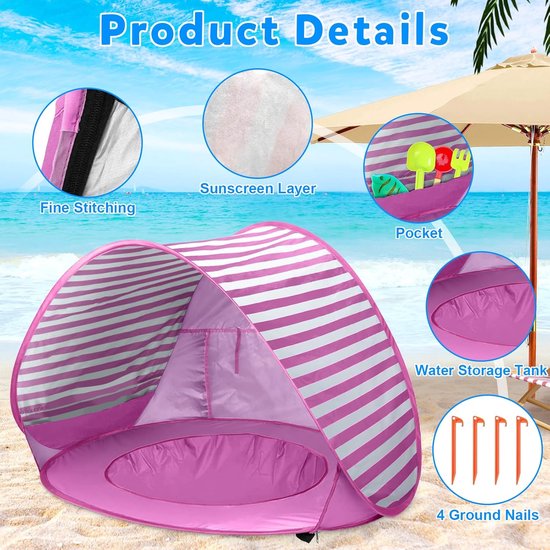 Strandtent voor Baby’s en Peuters - Pop-up Strandtent met Mini Zwembad, UV-Bescherming, Zonnetent voor Strand, Tuin en Picknick — afbeelding 5