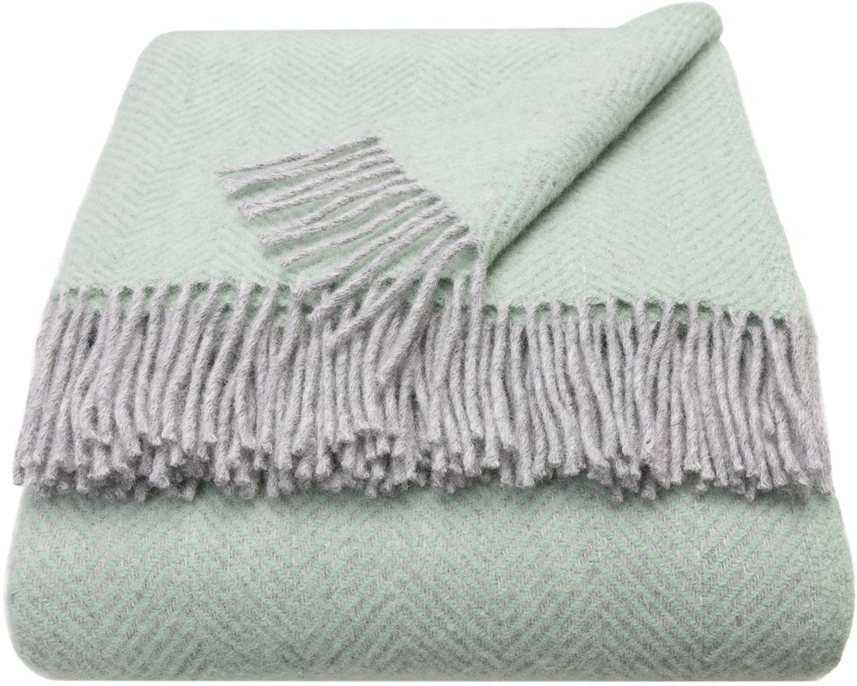 WOOOL Luxury Plaid - STELLA (Silver & Green) - 150x183cm - 100% Wol