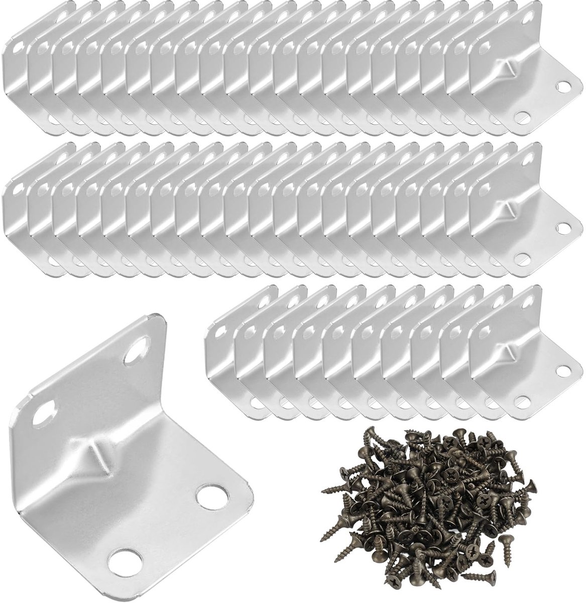 Dailygoods - Dailygoody - Hoekbeugels - Verstevigde metalen hoeken - 50 stuks - Perfect voor meubels - Inclusief 200 schroeven - Ideaal voor kasten en planken