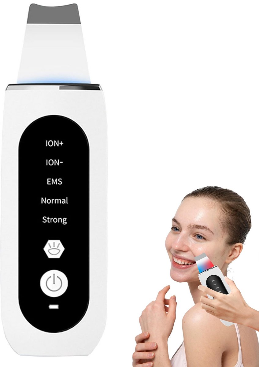 KZQ Ultrasone huidreiniger met EMS en ionentechnologie – 4 functies: ultrasoon, ionen, microstroom en warmte – Inclusief opladen – Zwart