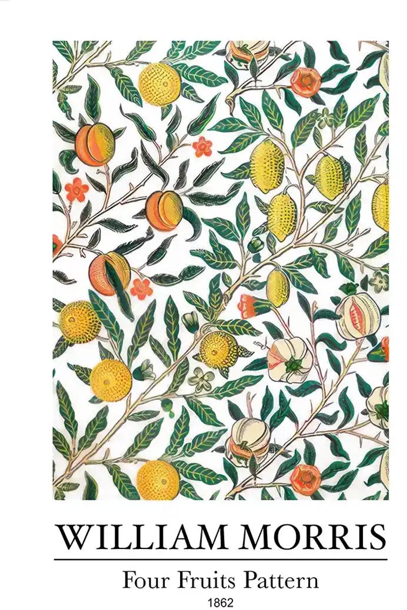 Yourwallarts.com - Wandpaneel - Canvas - William Morris Vier Vruchten Botanisch Fruitpatroon Schilder