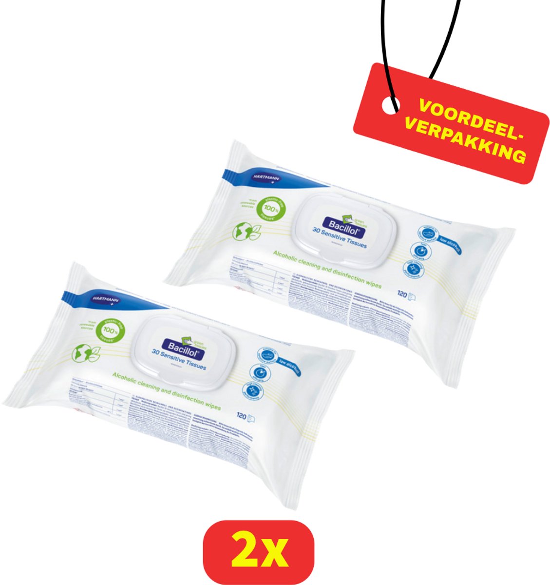 Bacillol® 30 Sensitive Green Tissues - Desinfectiedoekjes - 2 x 120 stuks - Voordeelverpakking