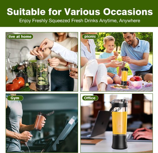 Valeron Goods® Draagbare Blender 500ML - Blender To Go - USB Oplaadbaar & Waterproof - Smoothie Maker - Krachtige Portable Blender voor Shakes & Sappen van Valeron goods. — afbeelding 5
