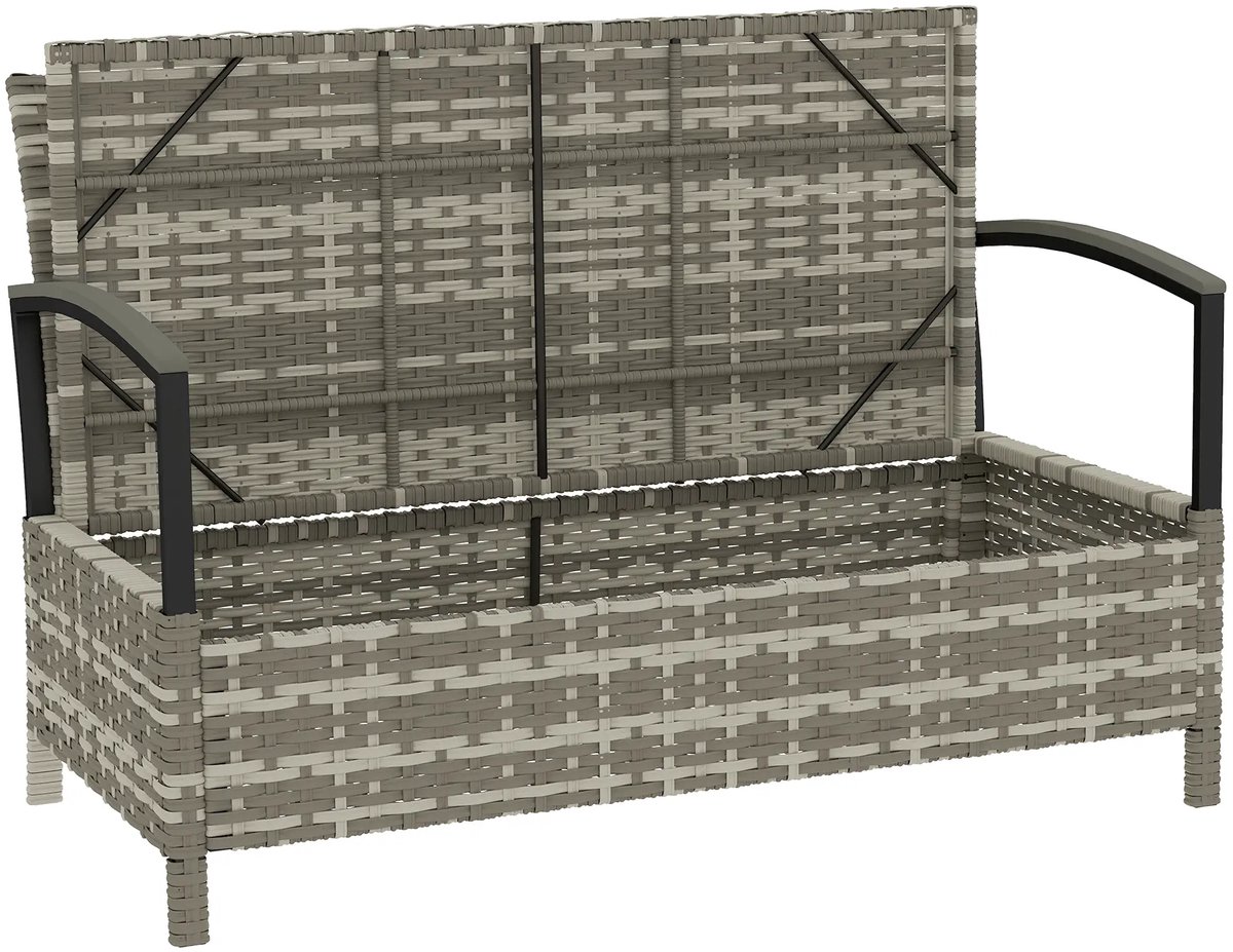 Tuinbank met opbergruimte - Lounge Bank - Buitenbank - Tuinset - Houten Bank - Modulair Bankstel - Balkon Set - Poly rattan - Donkergrijs + Grijs